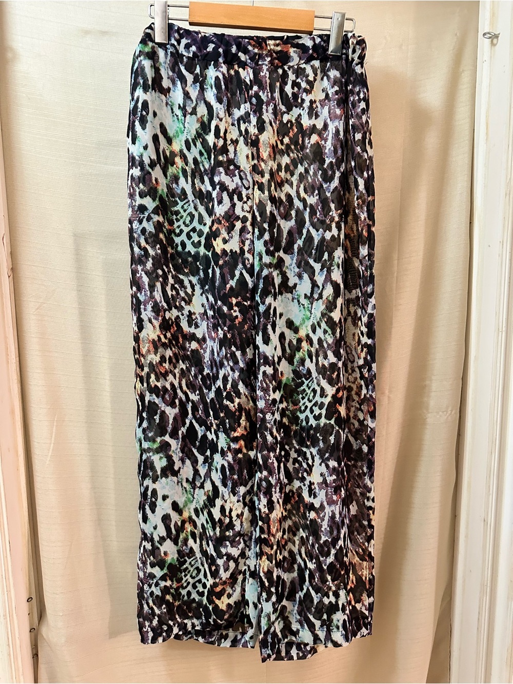 Jessica Sheer Animal Print Beach Cover Up Pants Wide Leg Resort Swim Small